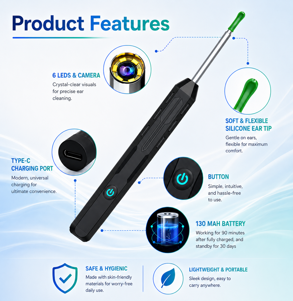 ClearEar™ Pro Hygiene ( 6 Led's & camera ear wax remover tool)