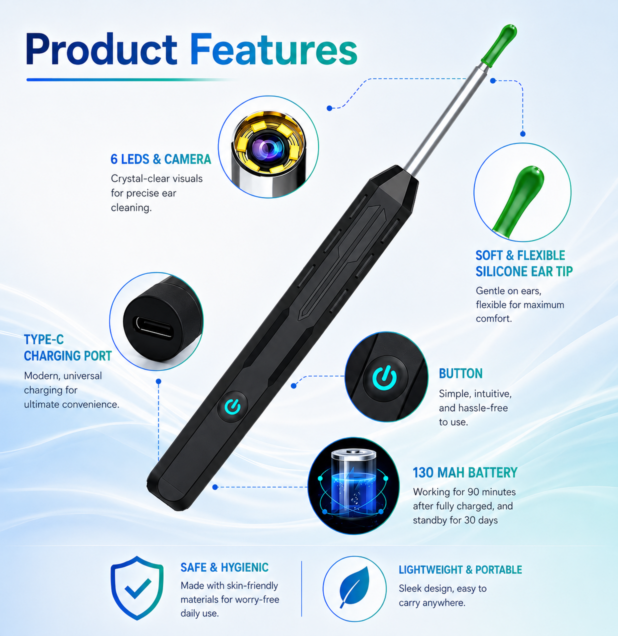 ClearEar™ Pro Hygiene ( 6 Led's & camera ear wax remover tool)