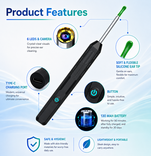 ClearEar™ Pro Hygiene ( 6 Led's & camera ear wax remover tool)